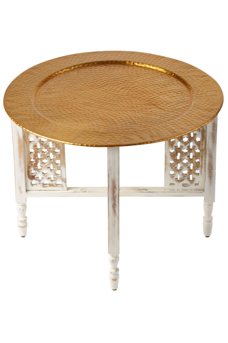 Orientalny stolik kawowy Hania, biało-złoty, 60 cm | Drewno 