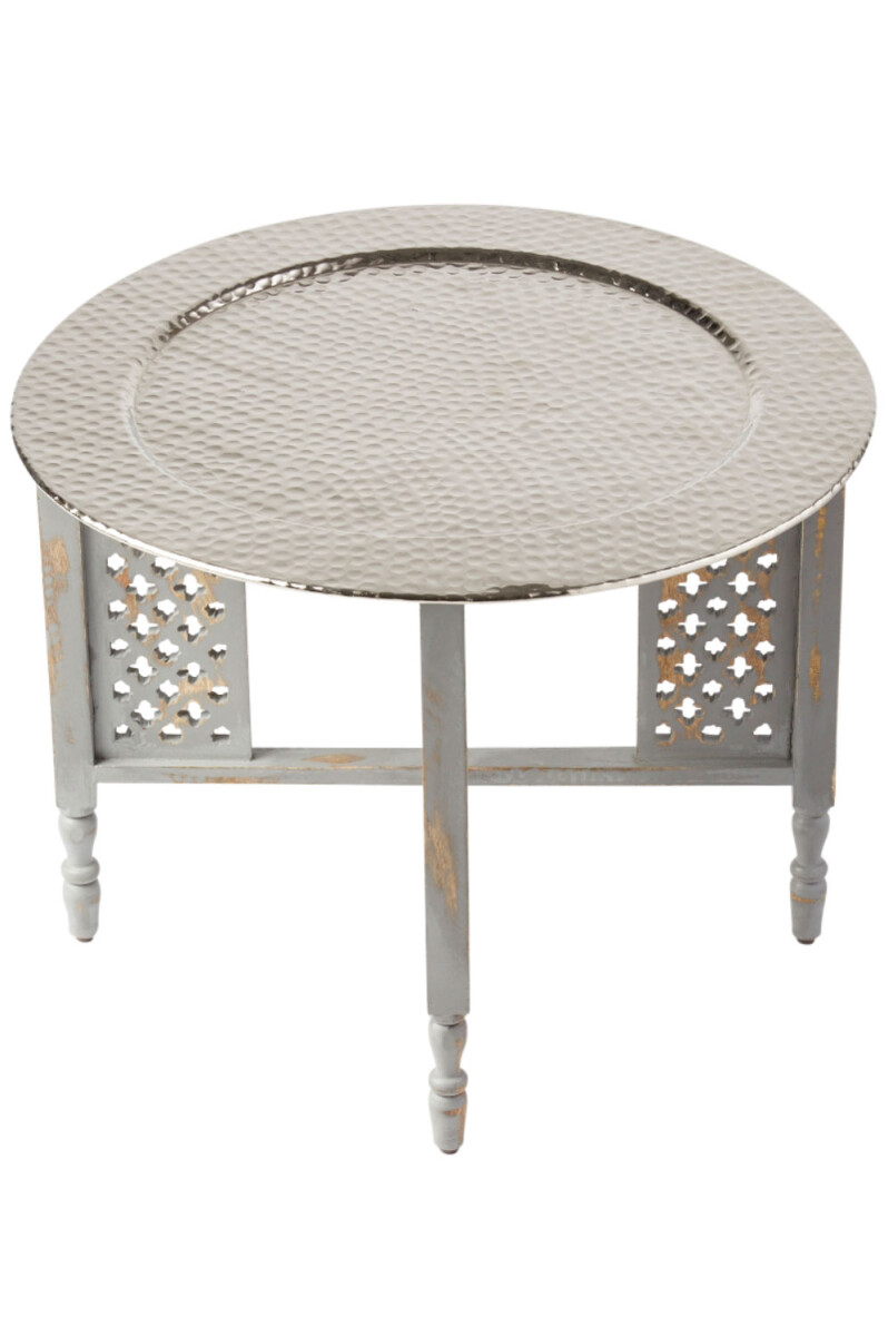 Orientalny stolik kawowy Hania, szaro-srebrny, 60 cm | Drewn