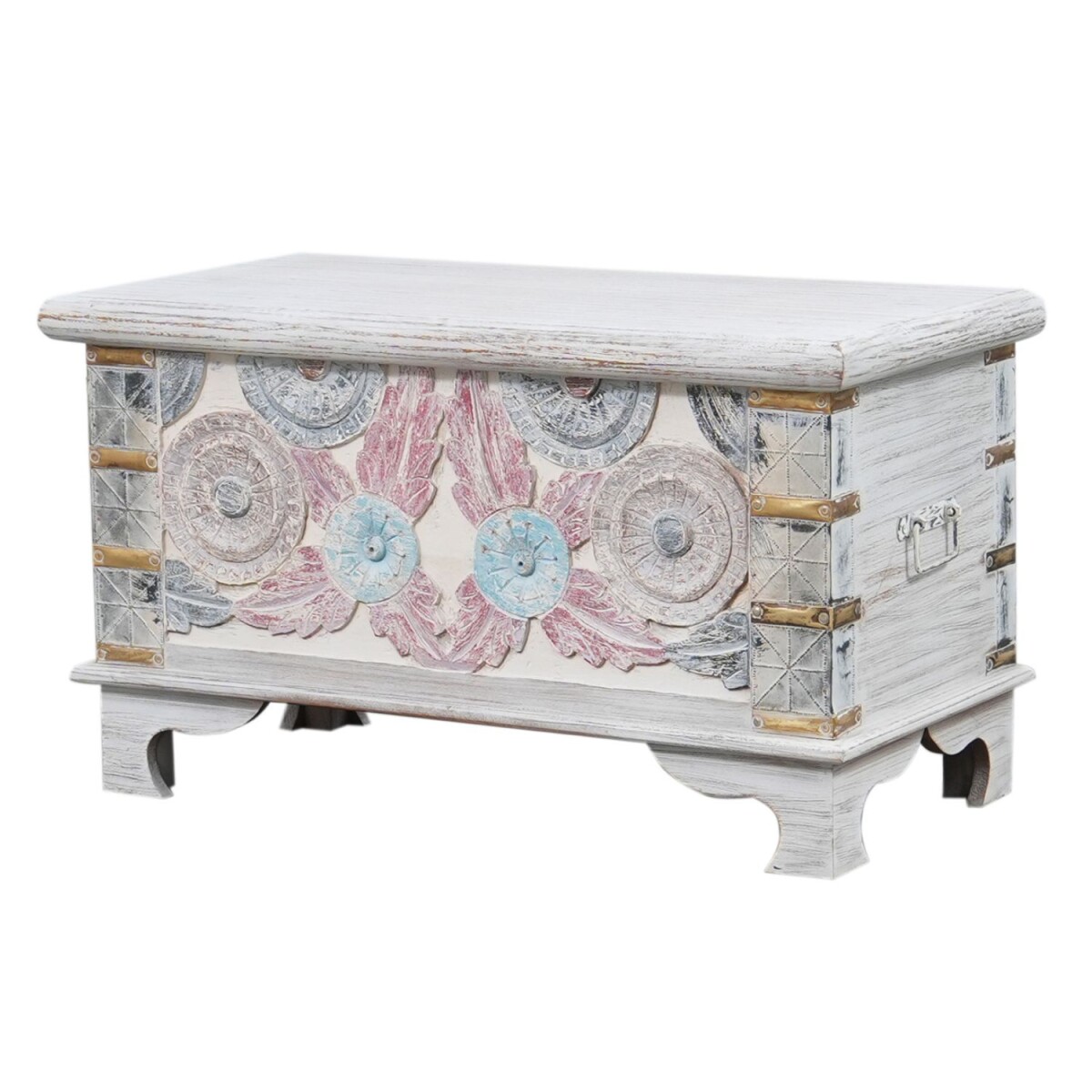 Ławka-skrzynia Diala z drewna w stylu boho vintage | 80 x 40