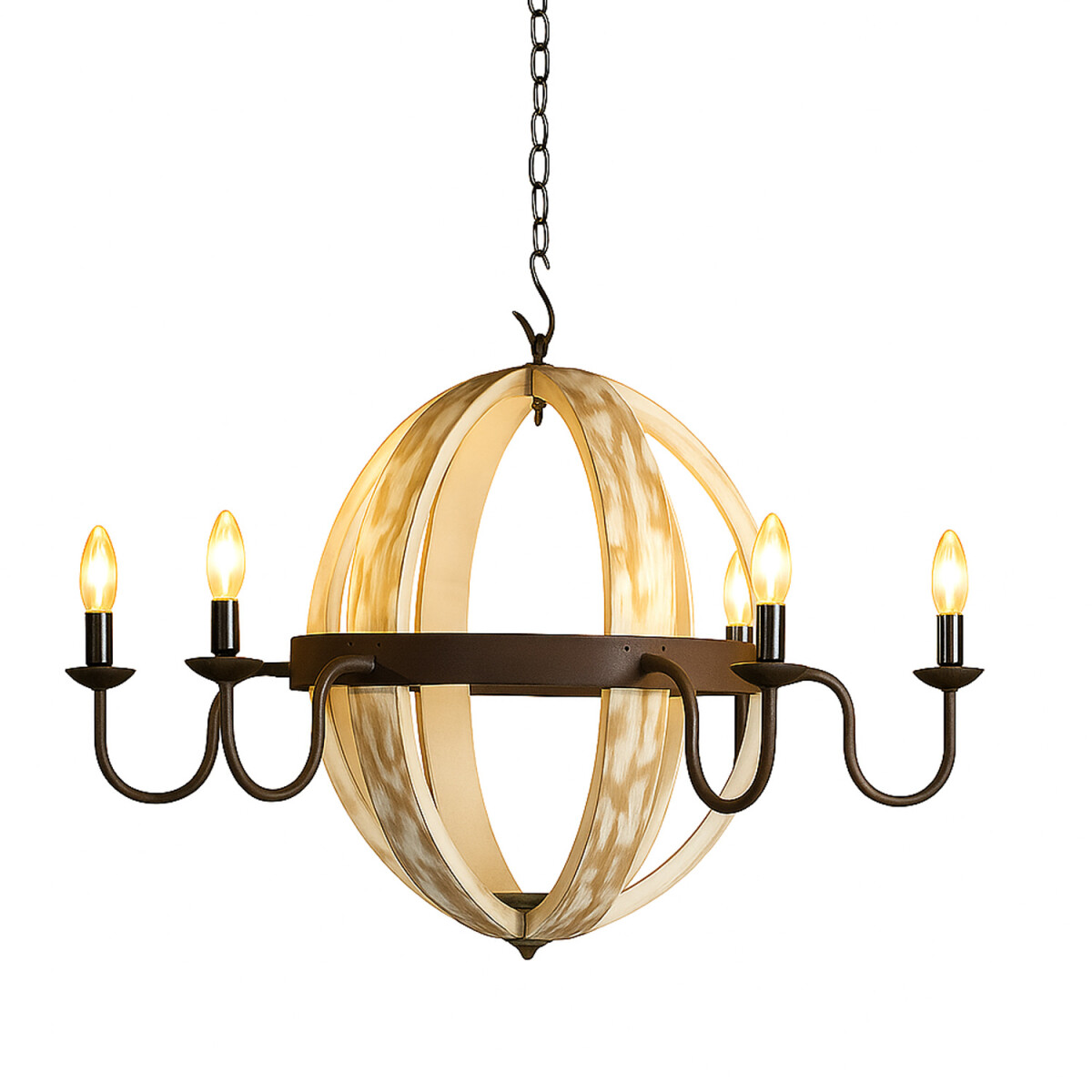 Żyrandol Abdahl, biały, 80 cm | Orientalna drewniana lampa w