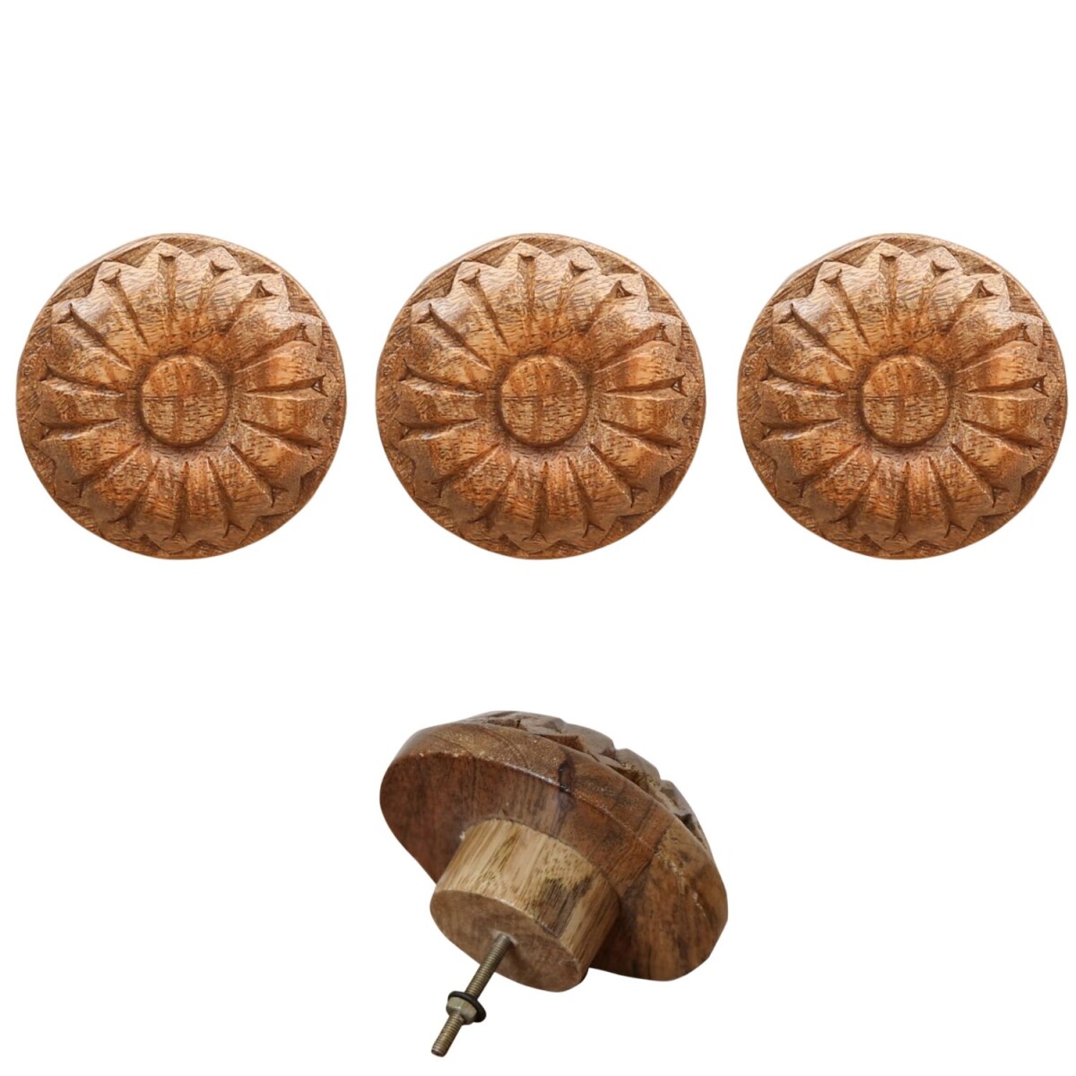 Zestaw 3 okrągłych, rzeźbionych drewnian box