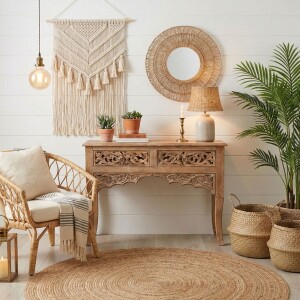 Kredens Thambi 100 cm z litego drewna w stylu boho vintage
