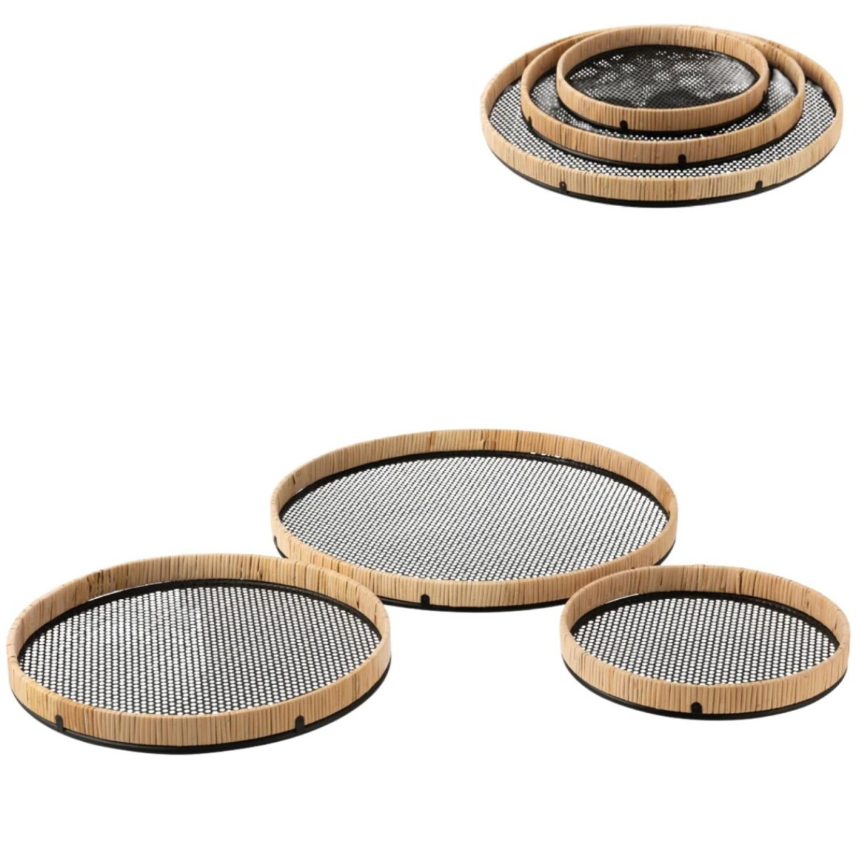 Taca z rattanu i metalu 50 cm | Zestaw 3 sztuk, okrągłe