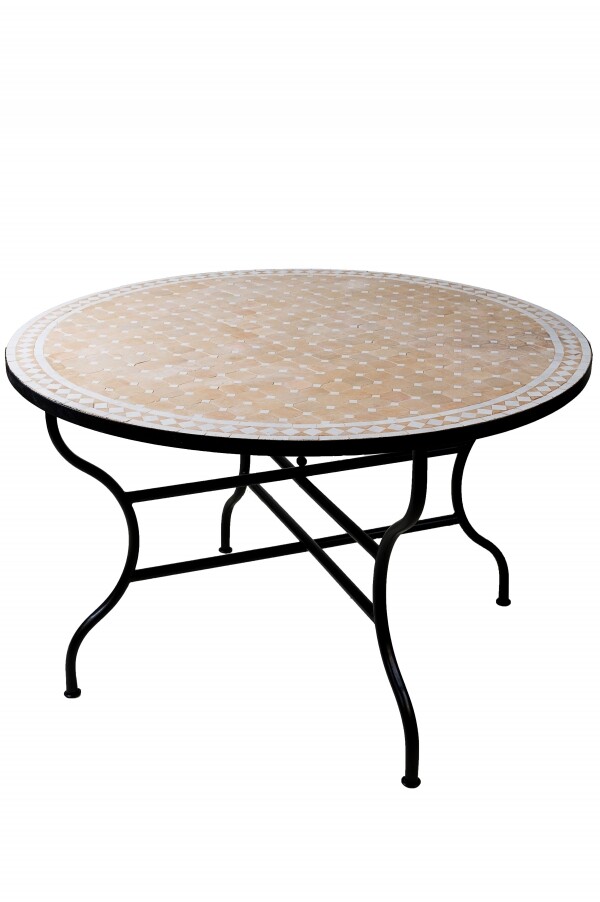 Marokański stolik mozaikowy Marrakesz, beżowo-biały, 120 cm 