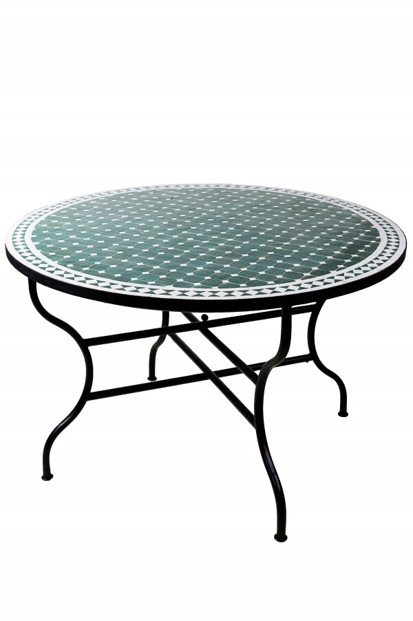 Marokański stolik mozaikowy Marrakesz, zielono-biały, 120 cm