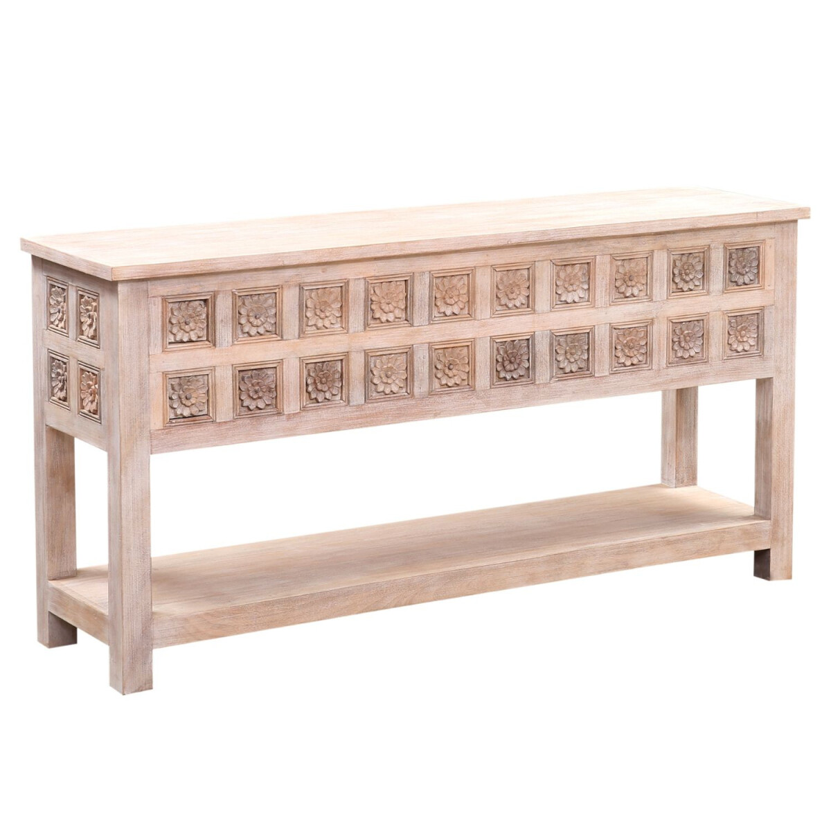 Konsola dekoracyjna w stylu boho Kabira, beżowa, 150 cm