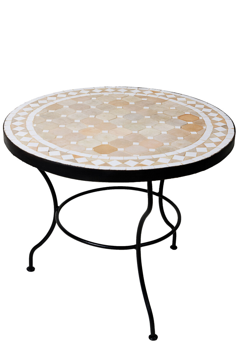 Marokański stolik mozaikowy Marrakesz, beżowo-biały, 60 cm, 