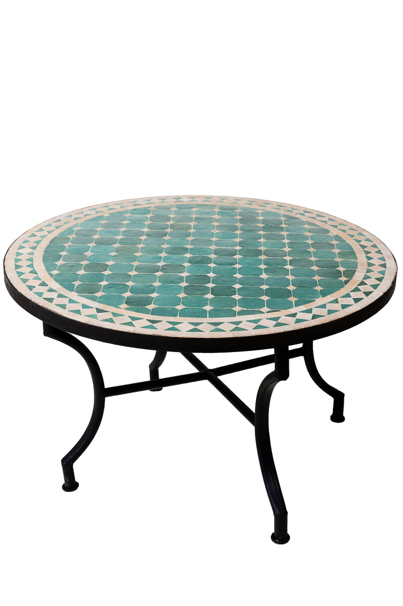 Marokański stolik mozaikowy Marrakesz, zielono-beżowy, 80 cm